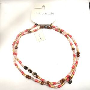 Aeropostale Long Pink and Brown Beaded Necklace